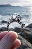 Sterling Silver Kraken Ring with Raw Rock Crystal