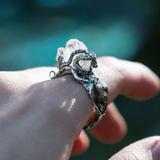 Sterling Silver Kraken Ring with Raw Rock Crystal