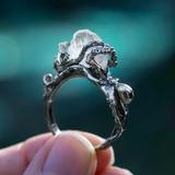 Sterling Silver Kraken Ring with Raw Rock Crystal