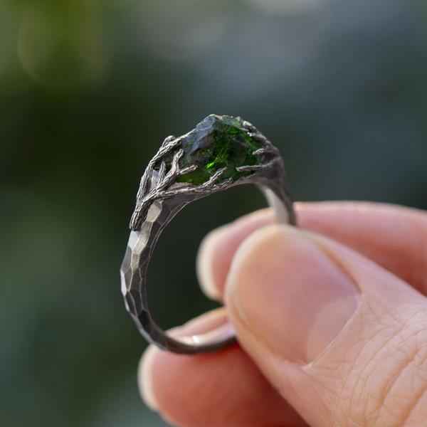 Raw Diopside Crystal Ring
