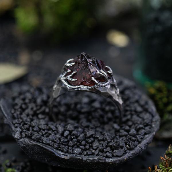 Raw Garnet Crystal Ring
