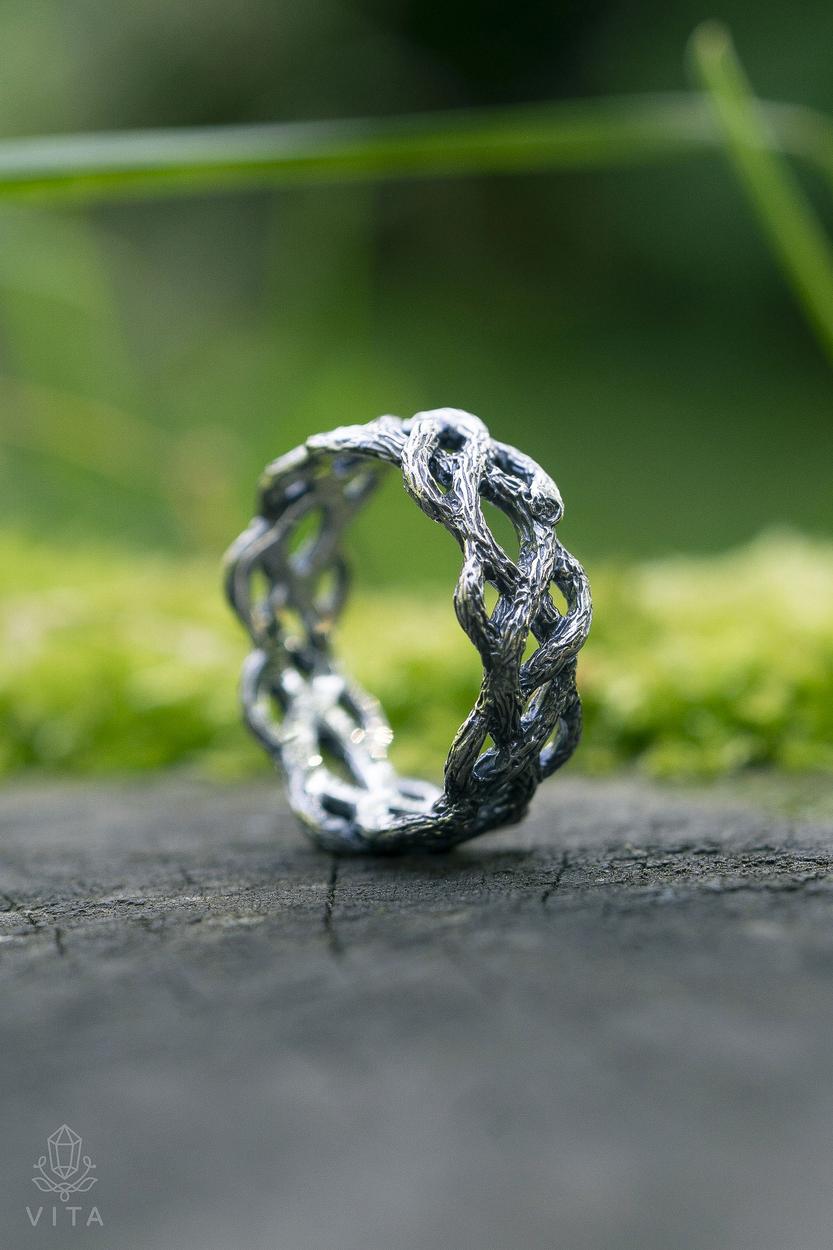 Silver Braided Branches Ring