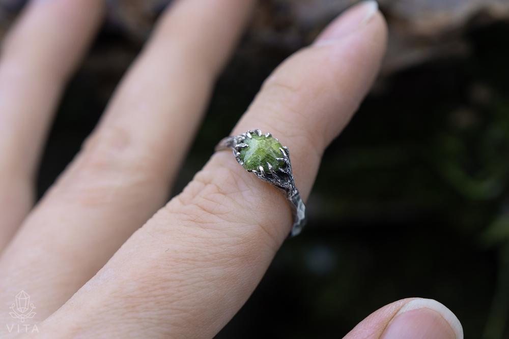 Norwegian Raw Vesuvianite Crystal Ring