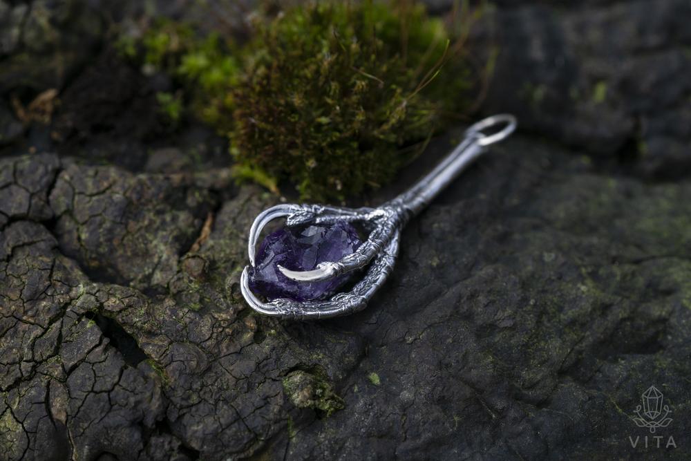 Amethyst Raven Claw Pendant