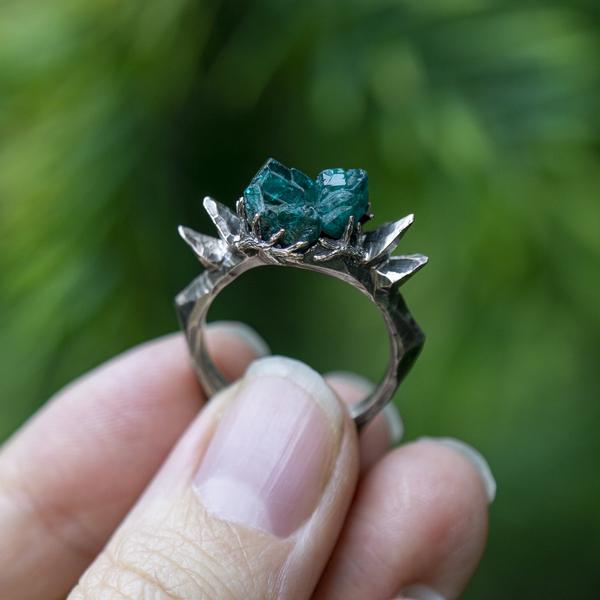 Thyreophor - fantasy dioptase ring 
