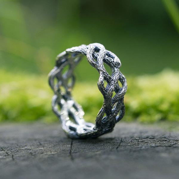 Silver Braided Branches Ring