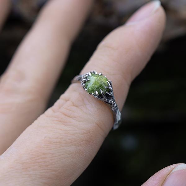 Norwegian Raw Vesuvianite Crystal Ring
