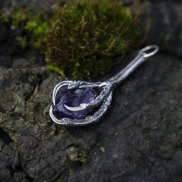 Amethyst Raven Claw Pendant